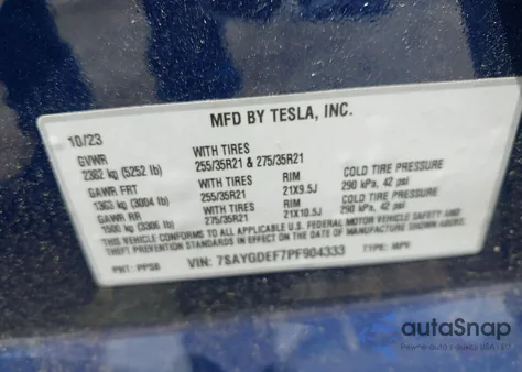 2023 Tesla Model Y Performance Dual Motor All-Wheel Drive из США, поврежденный, VIN 7SAYGDEF7PF904333
